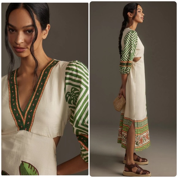 Farm Rio x Anthropologie Palm V-Neck Midi Dress size XL - Picture 2 of 14